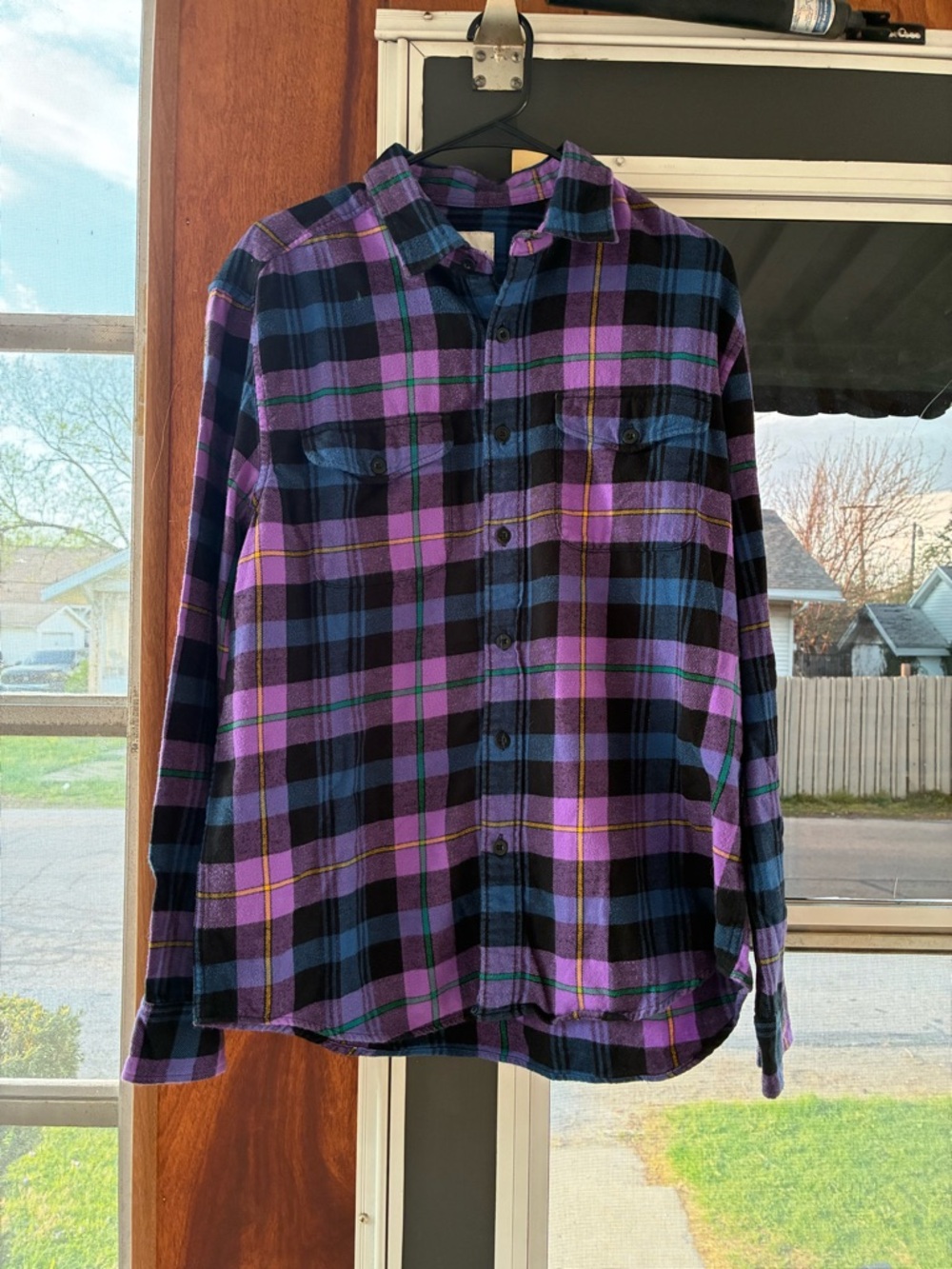 American Eagle Outfitters Purple, Black & Blue Plaid Shirt